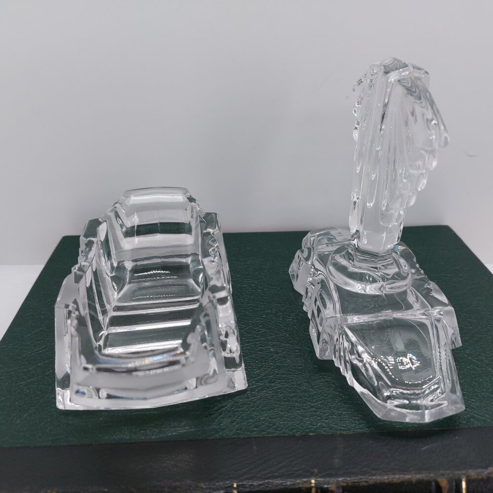 Vintage Art Glass Clear Glass Trinket Pot Fan Shape Lid Vanity Dressing Table - Picture 10 of 16